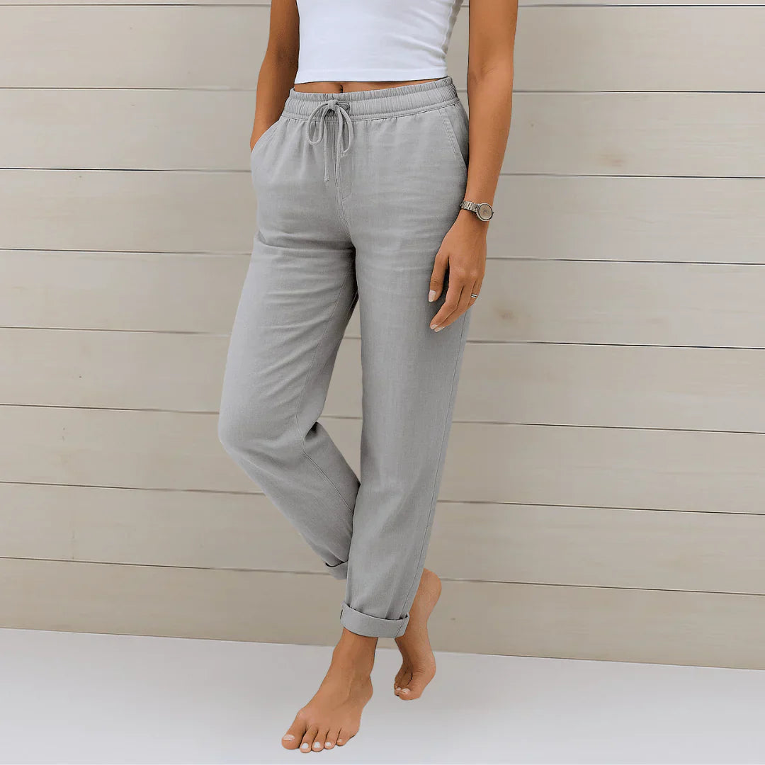 Pantaloni elasticizzati da donna in lino