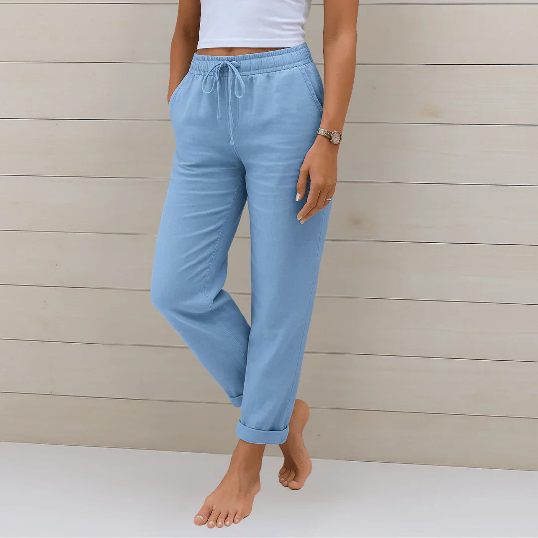 Pantaloni elasticizzati da donna in lino