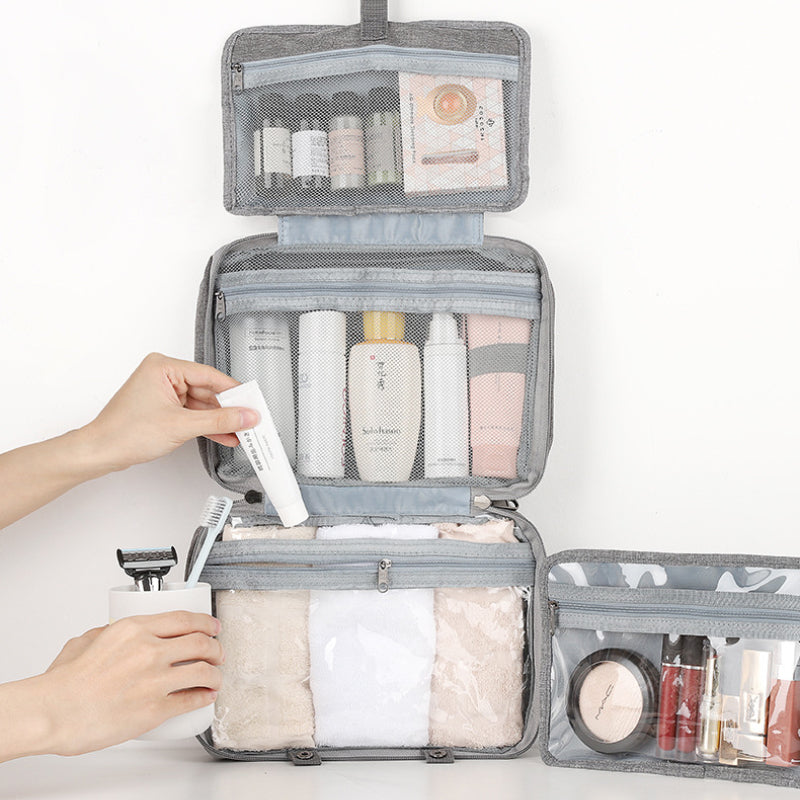 Compact Travel Cosmetic Organizer | Water-Resistant with 4 Compartments & 360° Hook | For Men & Women