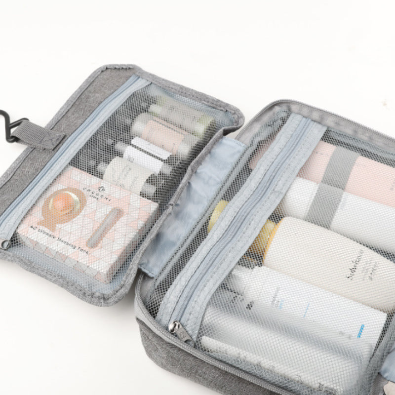 Compact Travel Cosmetic Organizer | Water-Resistant with 4 Compartments & 360° Hook | For Men & Women