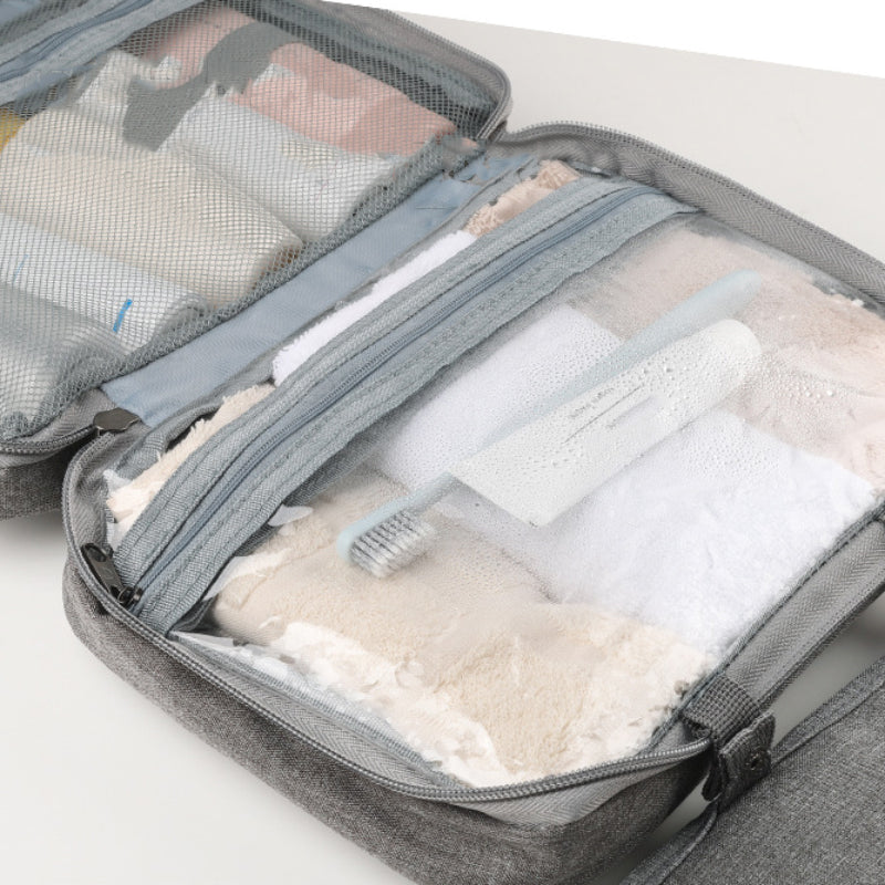 Compact Travel Cosmetic Organizer | Water-Resistant with 4 Compartments & 360° Hook | For Men & Women