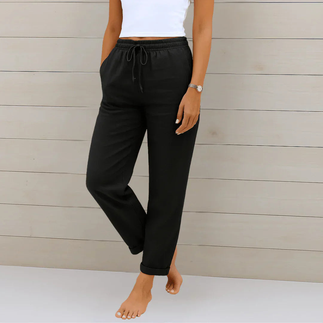Pantaloni elasticizzati da donna in lino