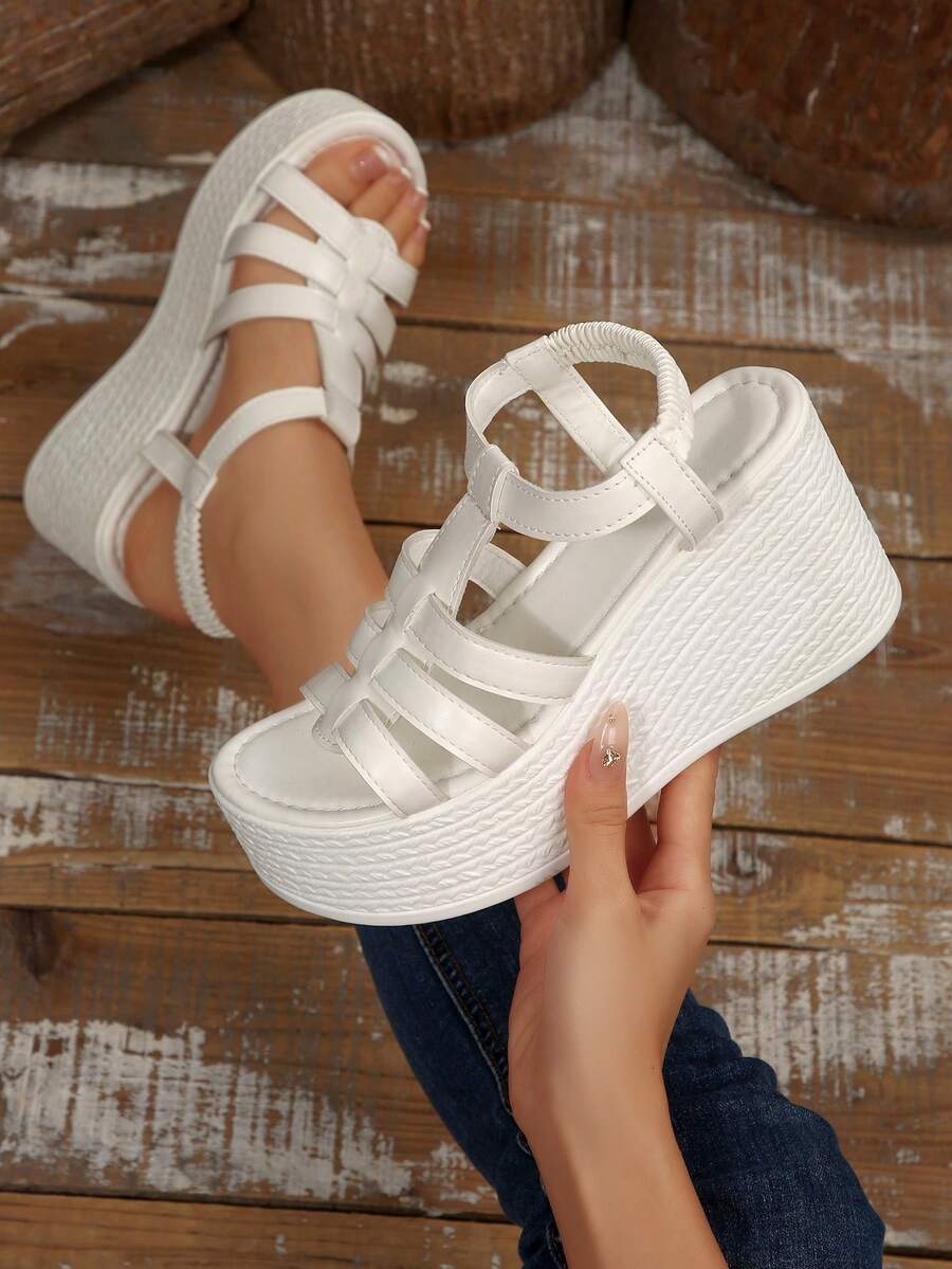 Open Toe T Bar High Platform Wedge Sandals for Women