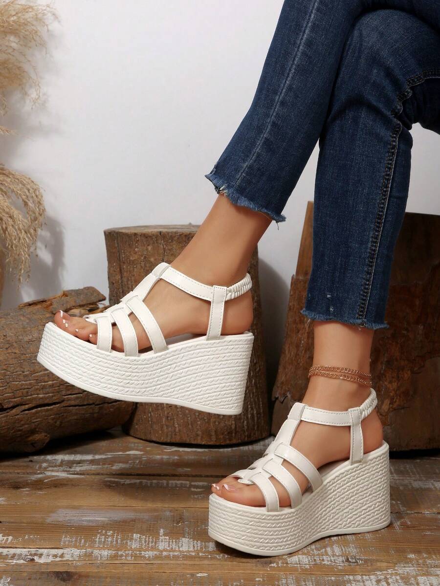 Open Toe T Bar High Platform Wedge Sandals for Women