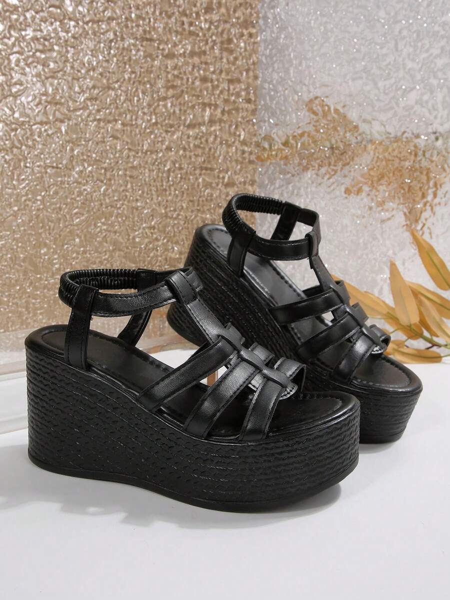 Open Toe T Bar High Platform Wedge Sandals for Women