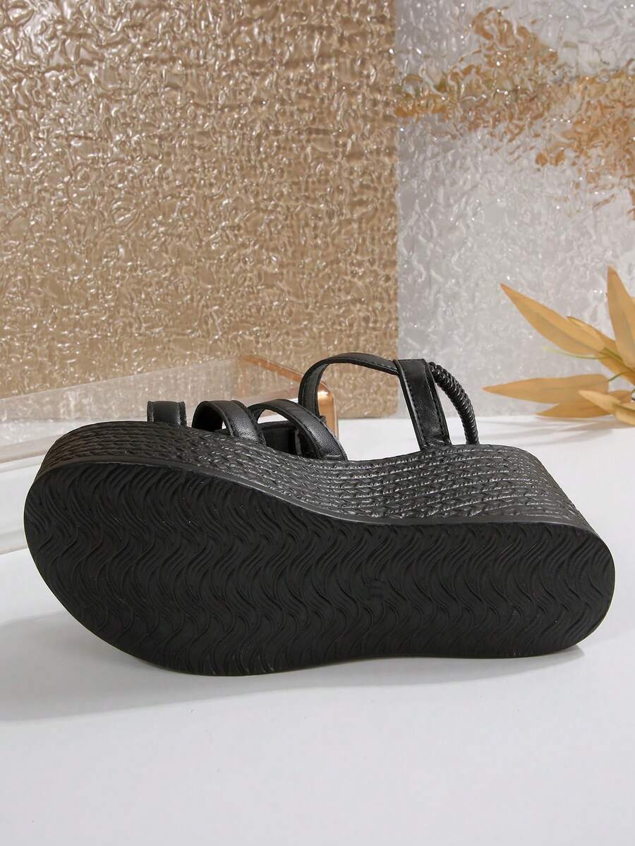 Open Toe T Bar High Platform Wedge Sandals for Women