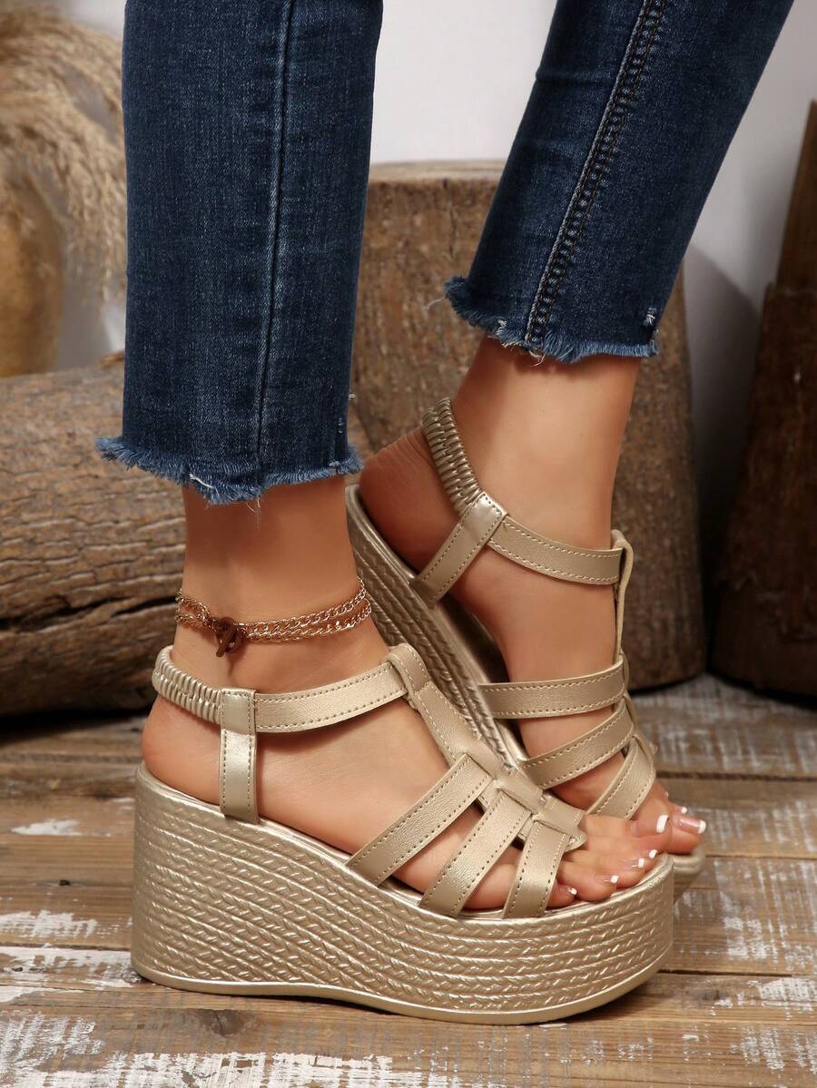 Open Toe T Bar High Platform Wedge Sandals for Women