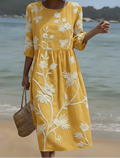 Plant & Flower Print Midi Dress