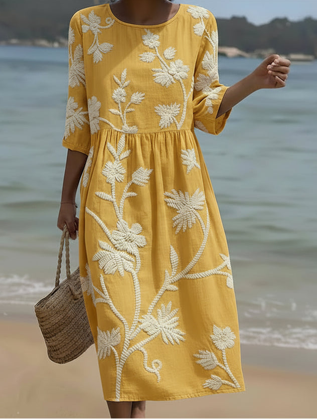 Plant & Flower Print Midi Dress
