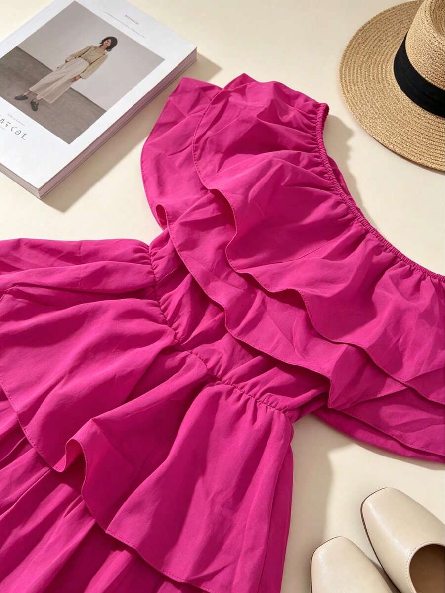 Off-Shoulder Ruffle Tiered Summer Playsuit Set