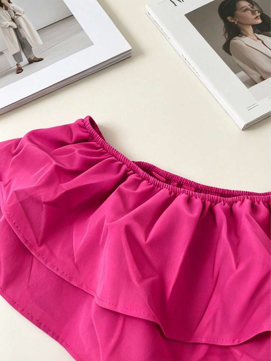 Off-Shoulder Ruffle Tiered Summer Playsuit Set