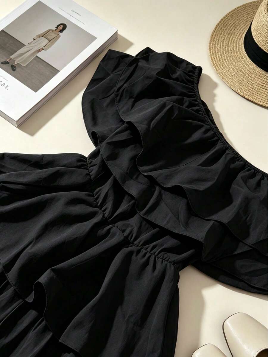 Off-Shoulder Ruffle Tiered Summer Playsuit Set