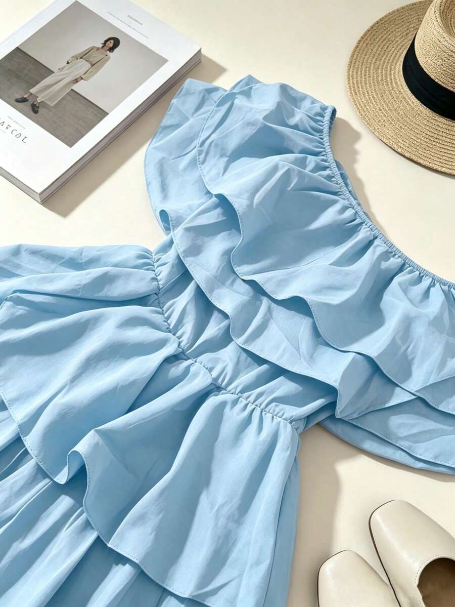 Off-Shoulder Ruffle Tiered Summer Playsuit Set