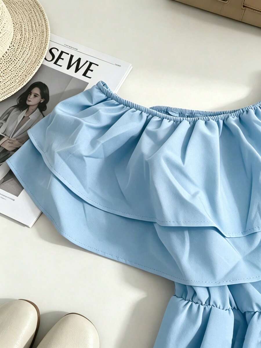 Off-Shoulder Ruffle Tiered Summer Playsuit Set