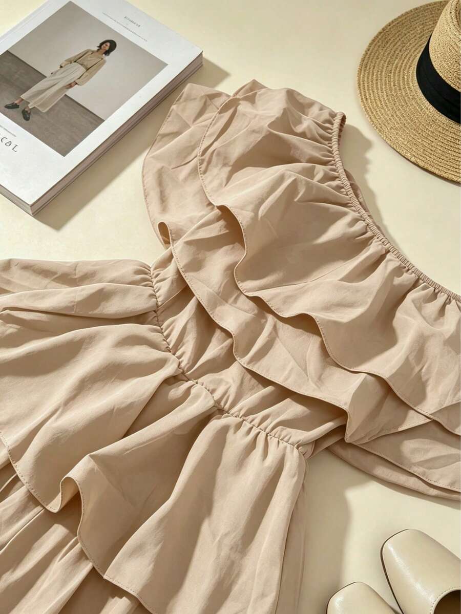 Off-Shoulder Ruffle Tiered Summer Playsuit Set