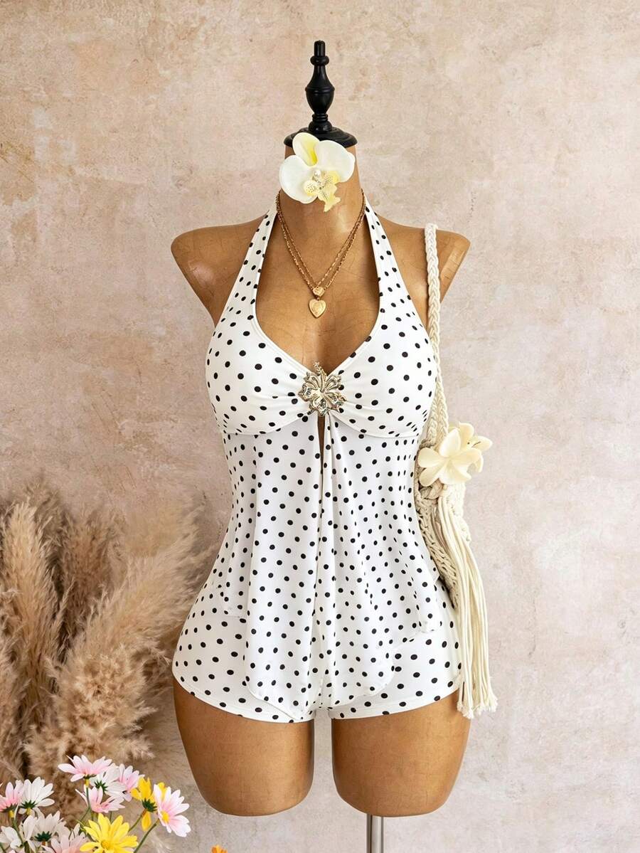 Halter Neck V-Neck Mesh Panel Ruched Tankini with Shorts