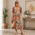 Abito midi floreale da donna – Abito estivo fluente con scollo a V
