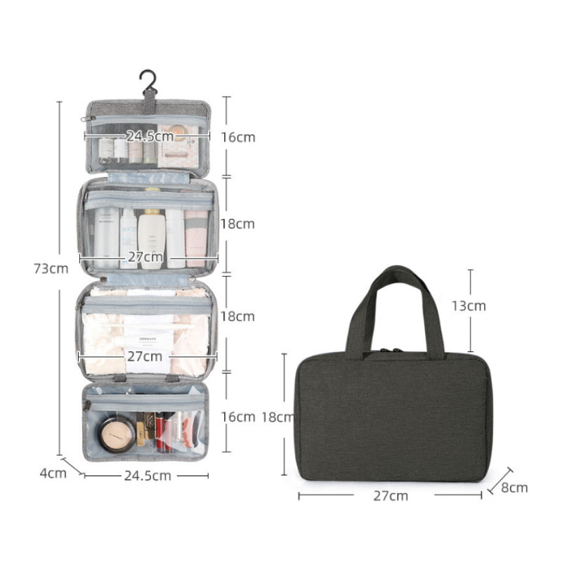 Compact Travel Cosmetic Organizer | Water-Resistant with 4 Compartments & 360° Hook | For Men & Women