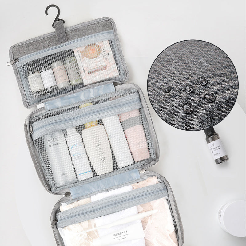 Compact Travel Cosmetic Organizer | Water-Resistant with 4 Compartments & 360° Hook | For Men & Women