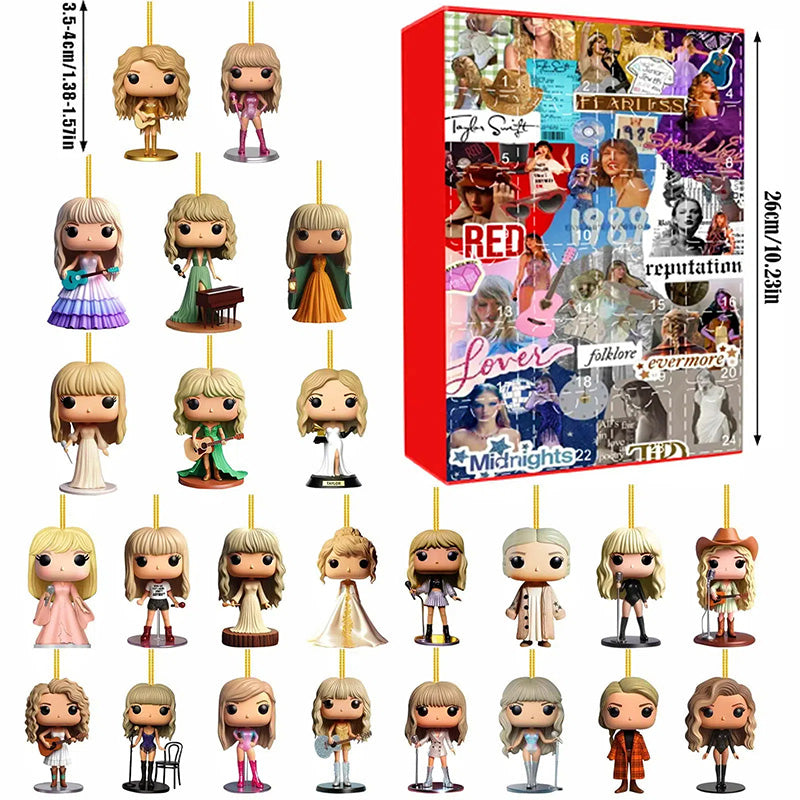 24 Day Advent Calendar with Exclusive Music Artist Inspired 2D Figurines | Christmas Countdown Holiday Ornament Set for Fans