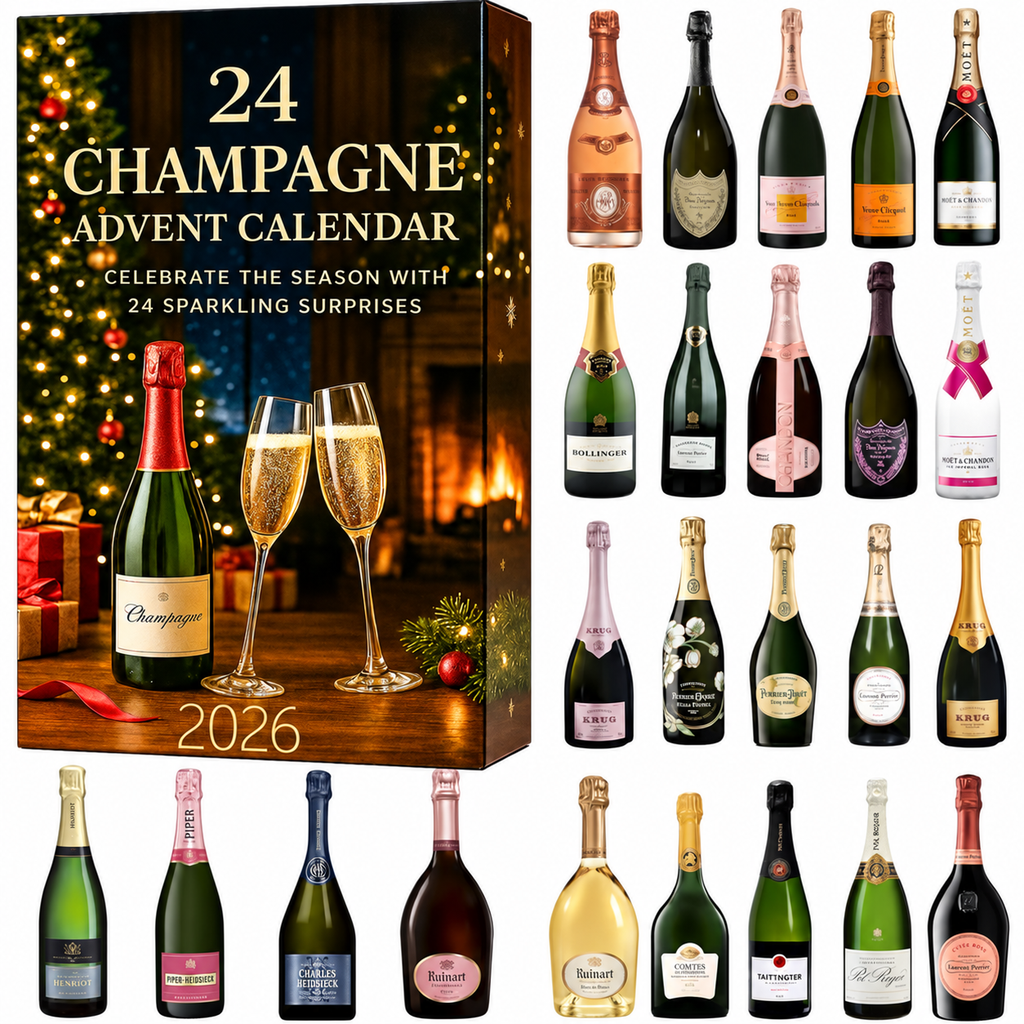 24 Day Champagne Advent Calendar 2026 - Decorative Mini Bottle Countdown Set - Festive Bar Cart Holiday Gift Box for Adults