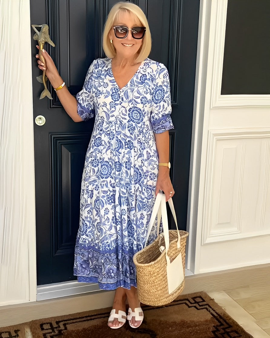 Graceful V-Neck Floral Dress