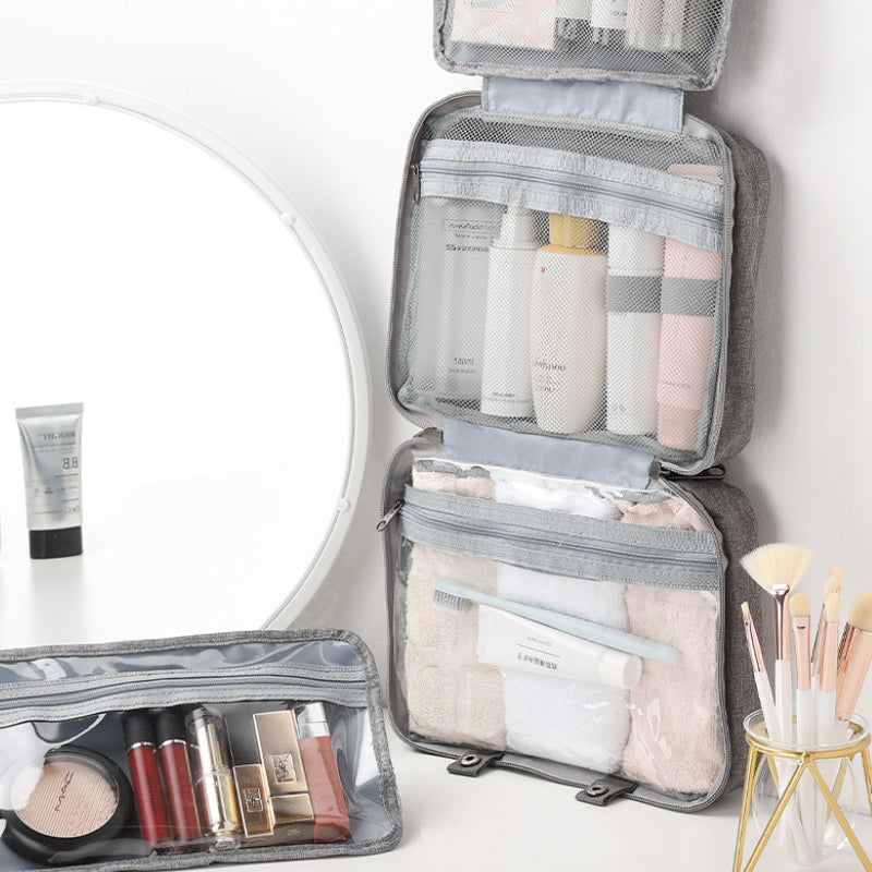 Compact Travel Cosmetic Organizer | Water-Resistant with 4 Compartments & 360° Hook | For Men & Women