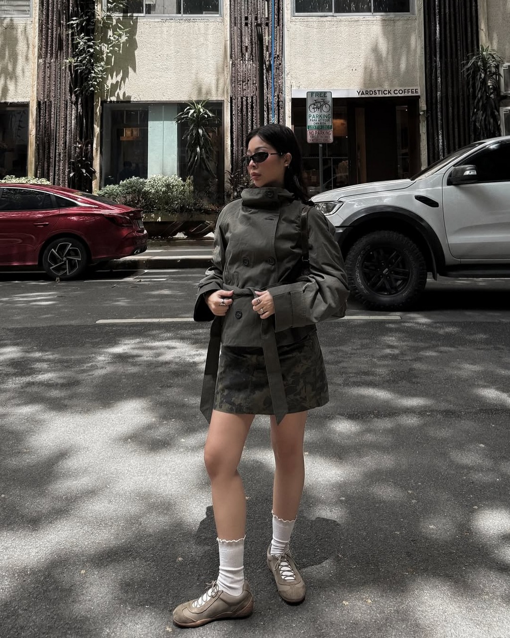 Women's Funnel Neck Double Breasted Belted Cropped Trench Coat