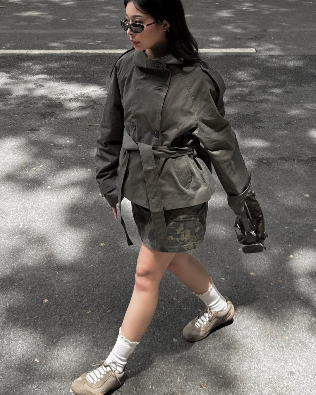 Women's Funnel Neck Double Breasted Belted Cropped Trench Coat
