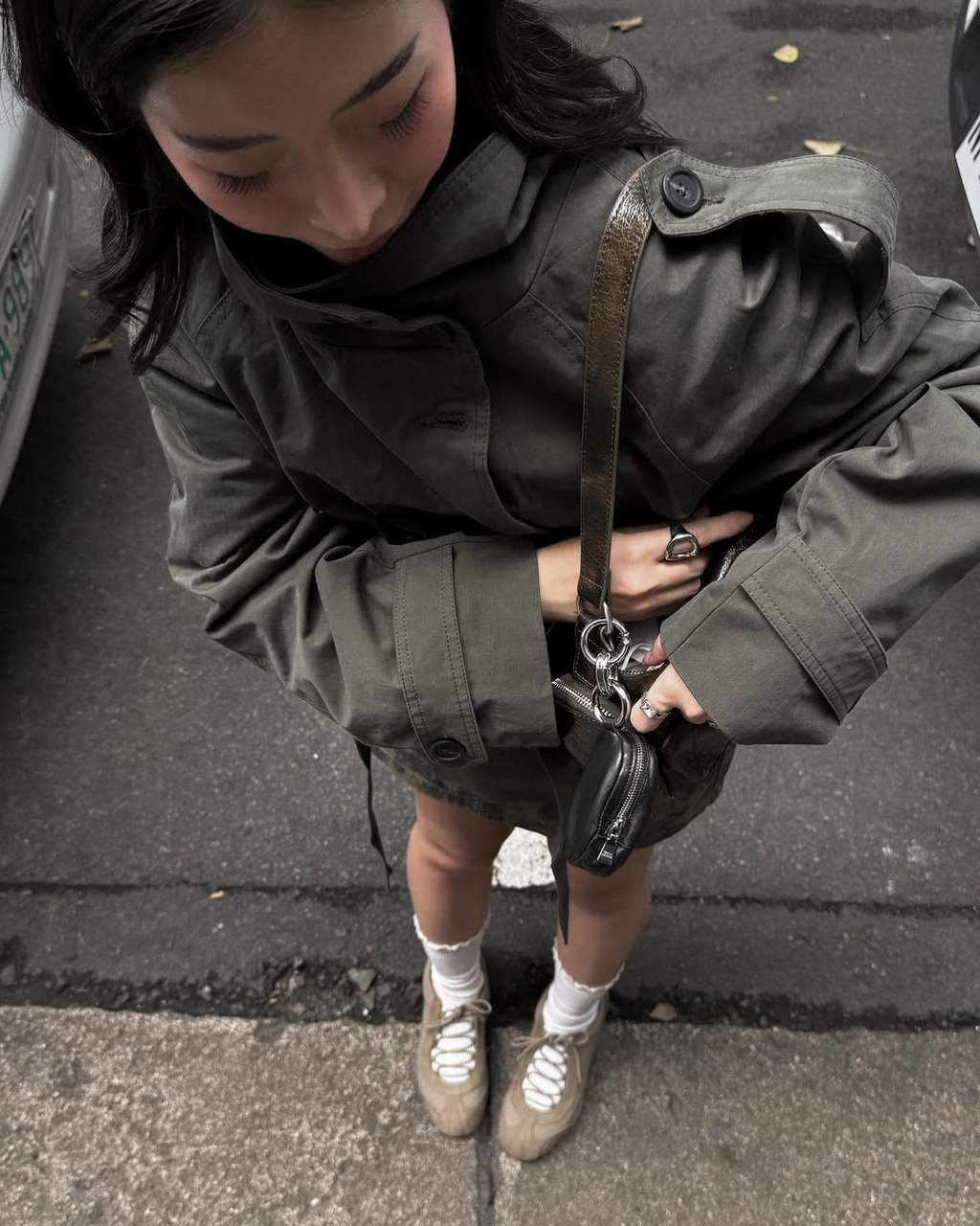 Women's Funnel Neck Double Breasted Belted Cropped Trench Coat