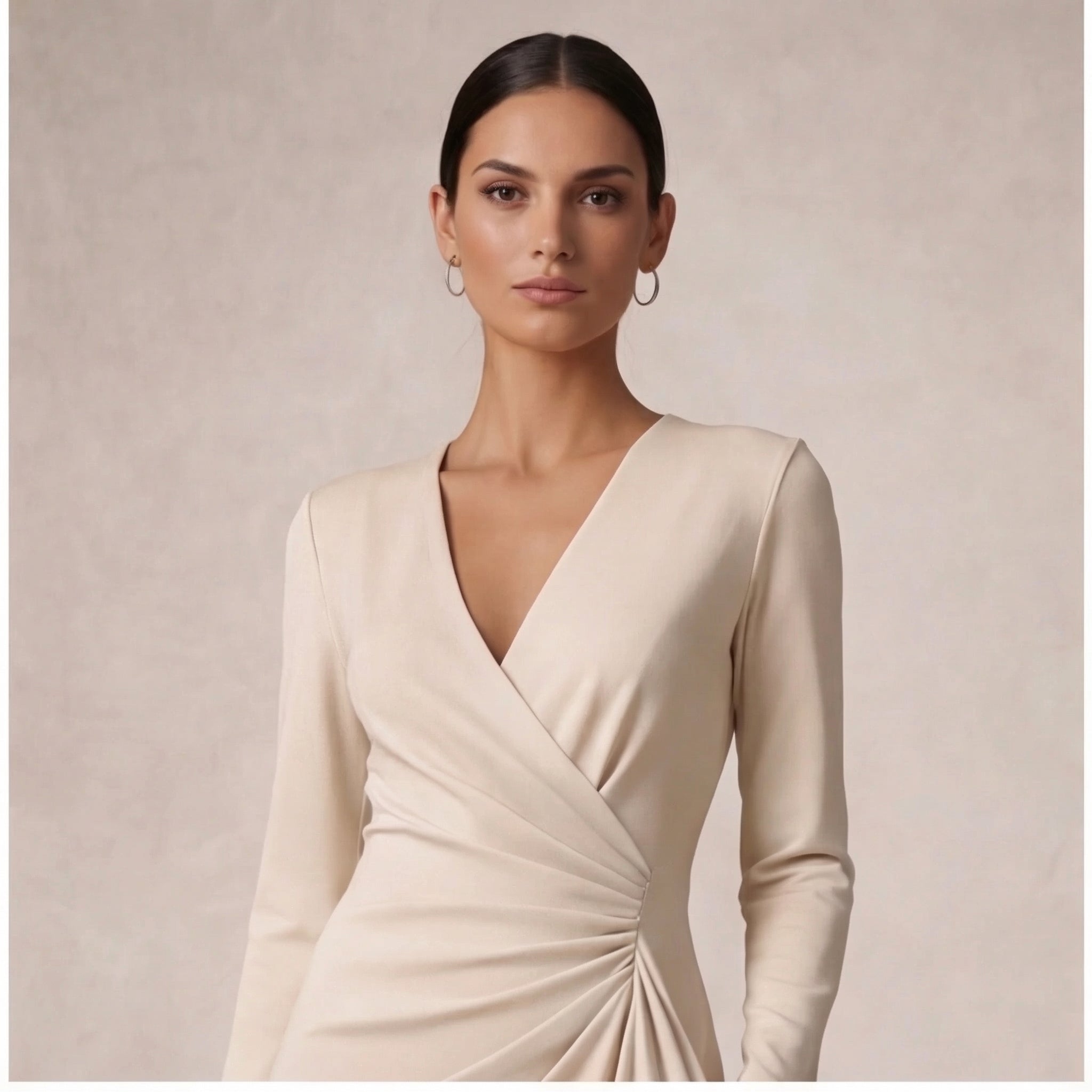 Vestito midi elegante da donna con maniche lunghe e incrocio