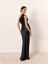 Women’s Silk Blend Maxi Dress | One-Shoulder Pleated Evening Gown