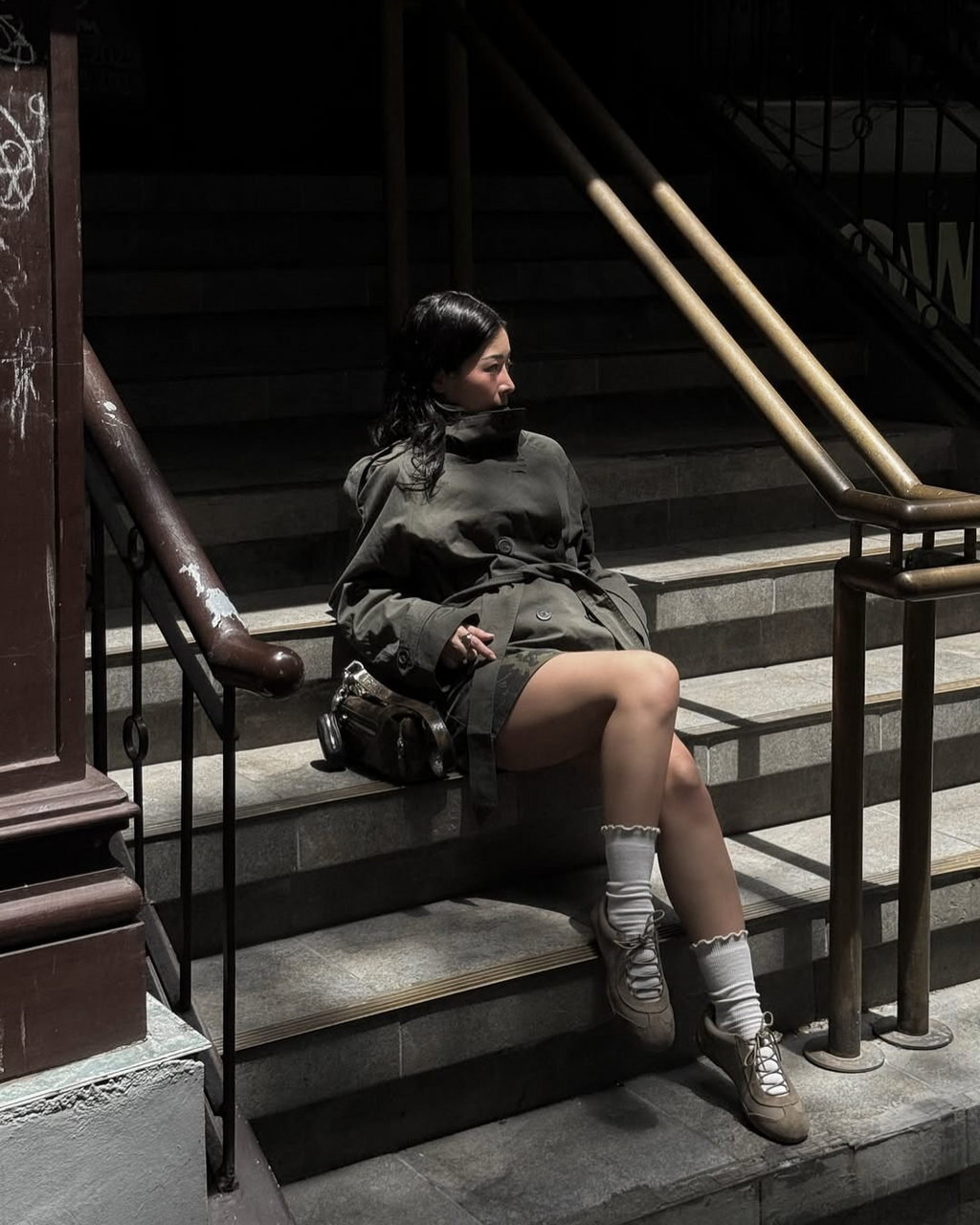 Women's Funnel Neck Double Breasted Belted Cropped Trench Coat