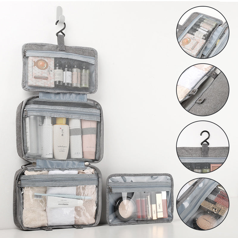 Compact Travel Cosmetic Organizer | Water-Resistant with 4 Compartments & 360° Hook | For Men & Women