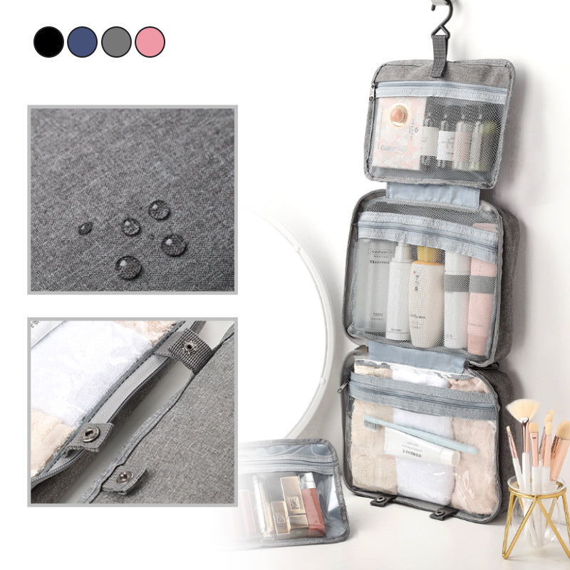 Compact Travel Cosmetic Organizer | Water-Resistant with 4 Compartments & 360° Hook | For Men & Women