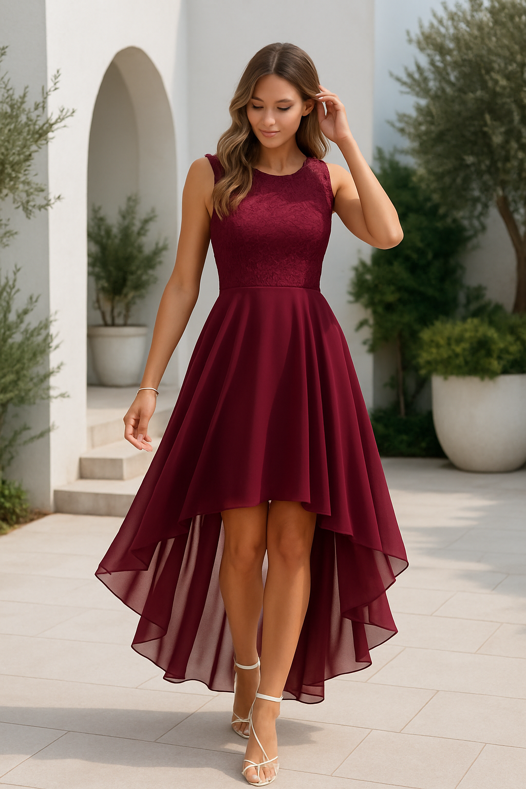Elegant Sleeveless Midi Dress with Flowing Skirt