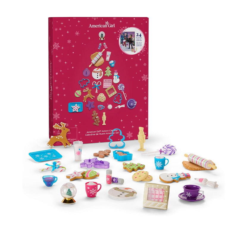 24 Day Doll Advent Calendar with Miniature Baking Accessories, Holiday Drinks and Festive Decor - Christmas Countdown Set