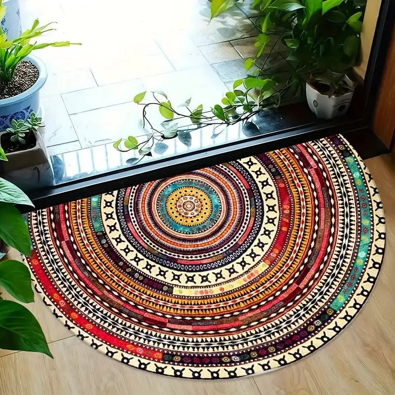 Boho rohožka ve tvaru půlměsíce – stylová ochrana vstupu