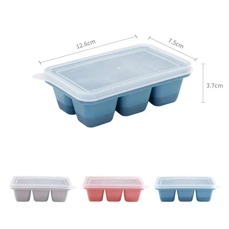 3 Ice Cube Trays with 6 Compartments in Plastic with Lid