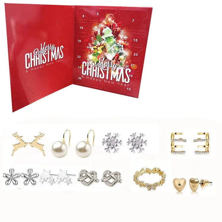 Jewelry Advent Calendar with 24 Pieces of Gold and Silver Finished Necklaces Bracelets and Earrings Holiday Countdown Gift