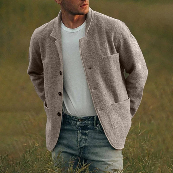Men’s Wool Blend Cardigan Jacket – Lightweight Knitted Outerwear with Pockets