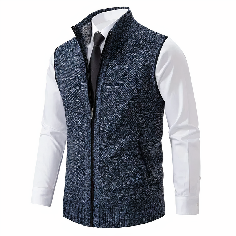 Men’s Knitted Zip Up Vest with Pockets – Smart Casual Sleeveless Gilet