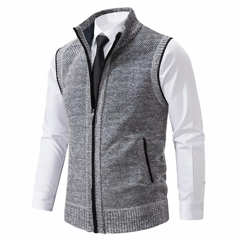 Men’s Knitted Zip Up Vest with Pockets – Smart Casual Sleeveless Gilet