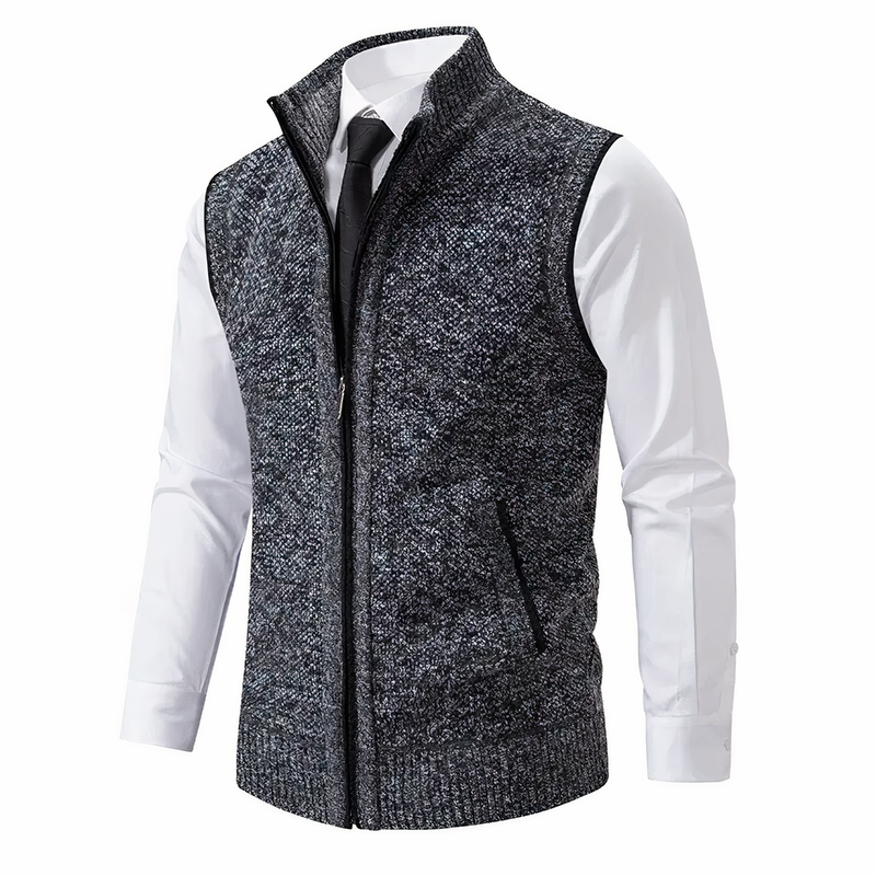 Men’s Knitted Zip Up Vest with Pockets – Smart Casual Sleeveless Gilet