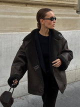 Women's Vegan Leather Jacket | Faux Shearling Lining & Relaxed Fit