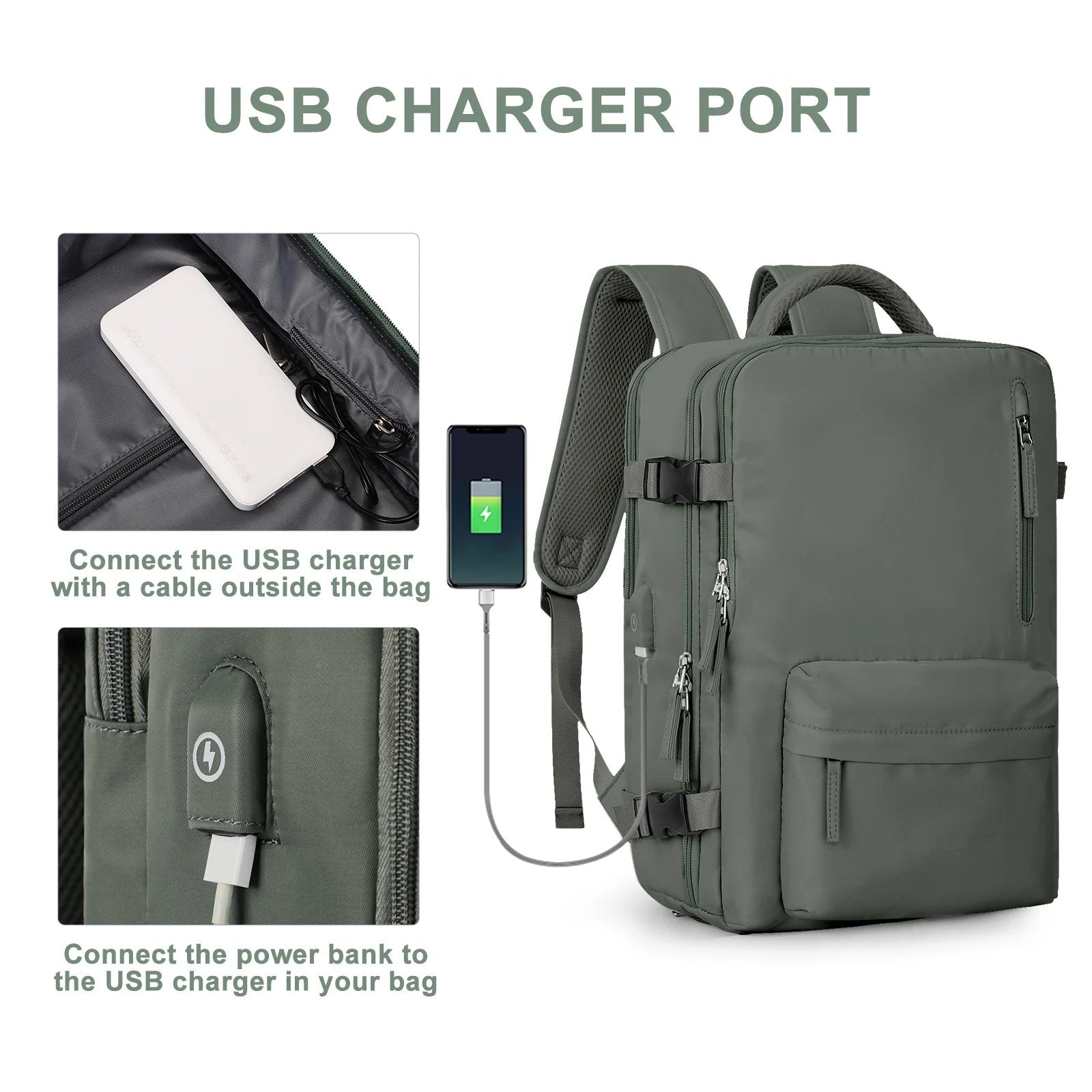 Dámský cestovní batoh 35 l | Voděodolný a s USB portem | Ochrana proti krádeži a přihrádka na boty | Na turistiku, každodenní použití a cestování