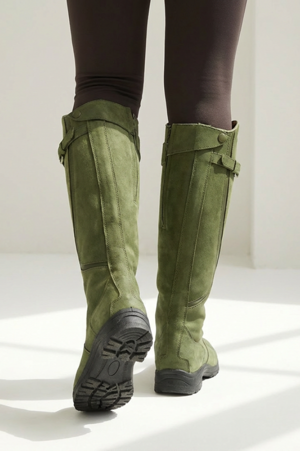 Buckle Suede Lug Sole Knee High Boots