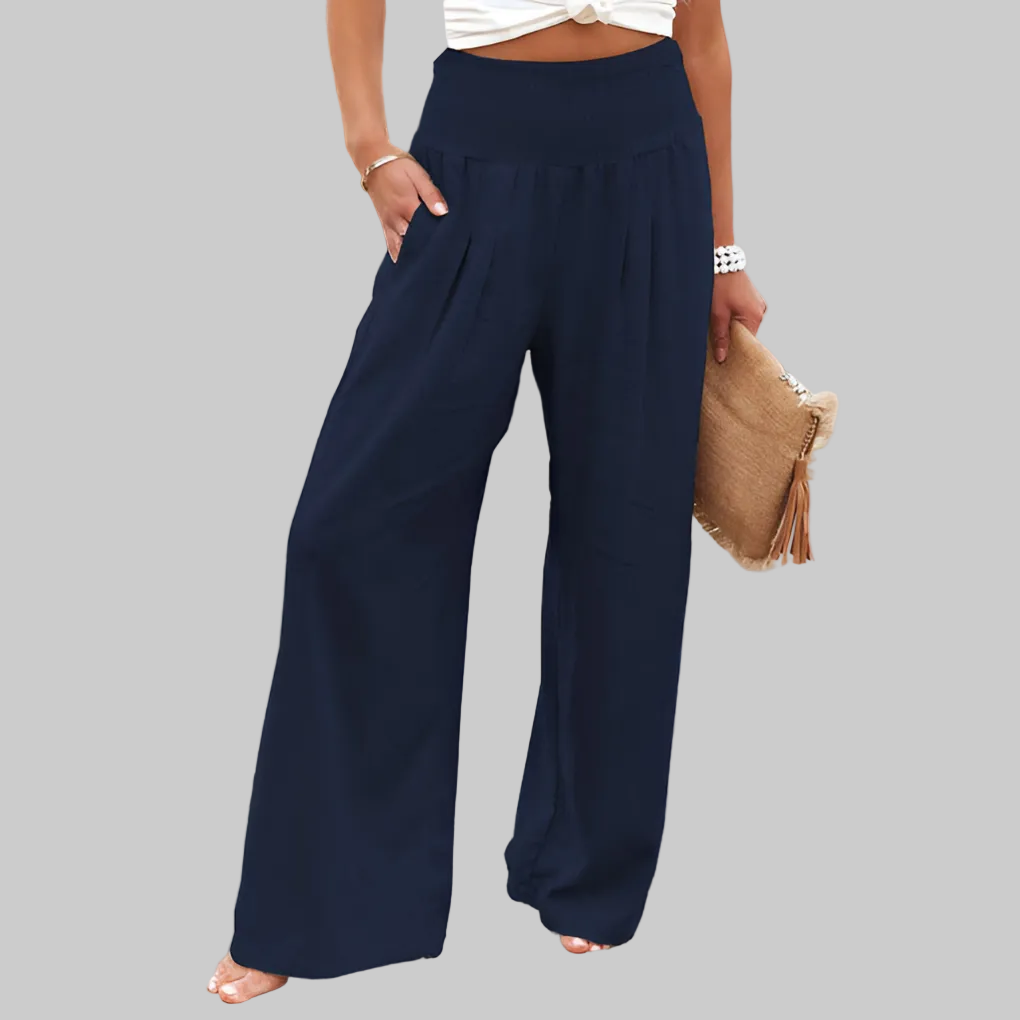 Women's High-Waisted Stretch Linen Trousers