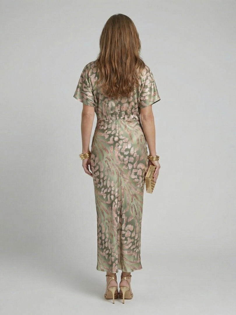Abstract Print Twist Waist Midi Dress