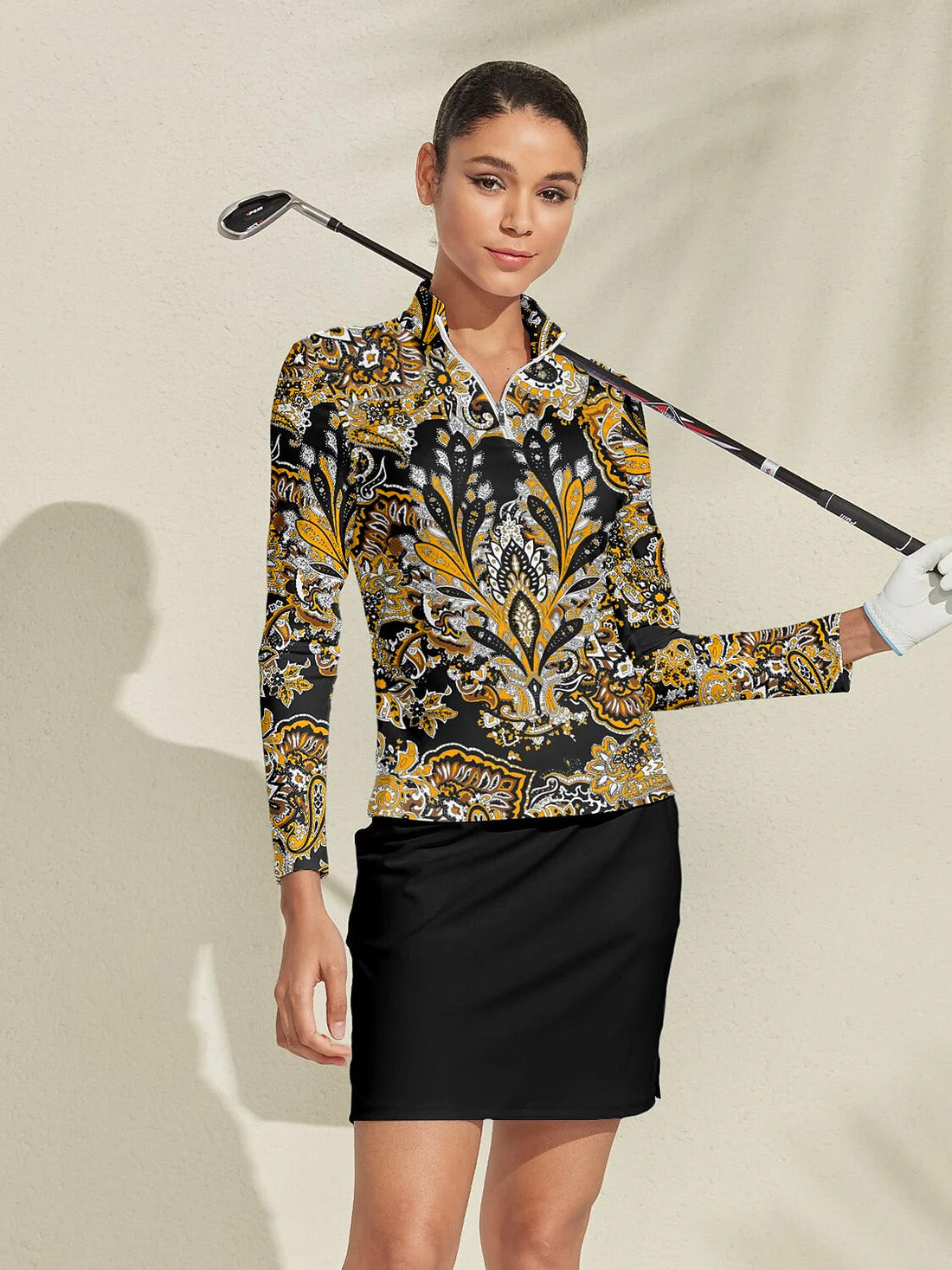 Pullover da golf leggero da donna con mezza zip e protezione UPF50